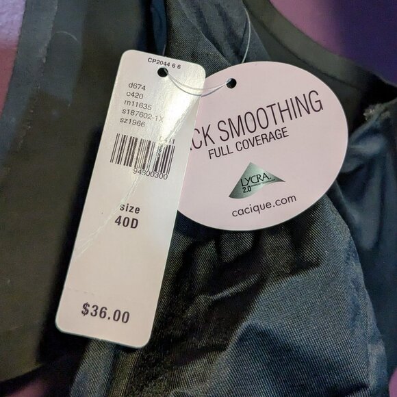 Cacique back smoothing bra 40D Black NWT underwire lightly lined - Picture 2 of 3
